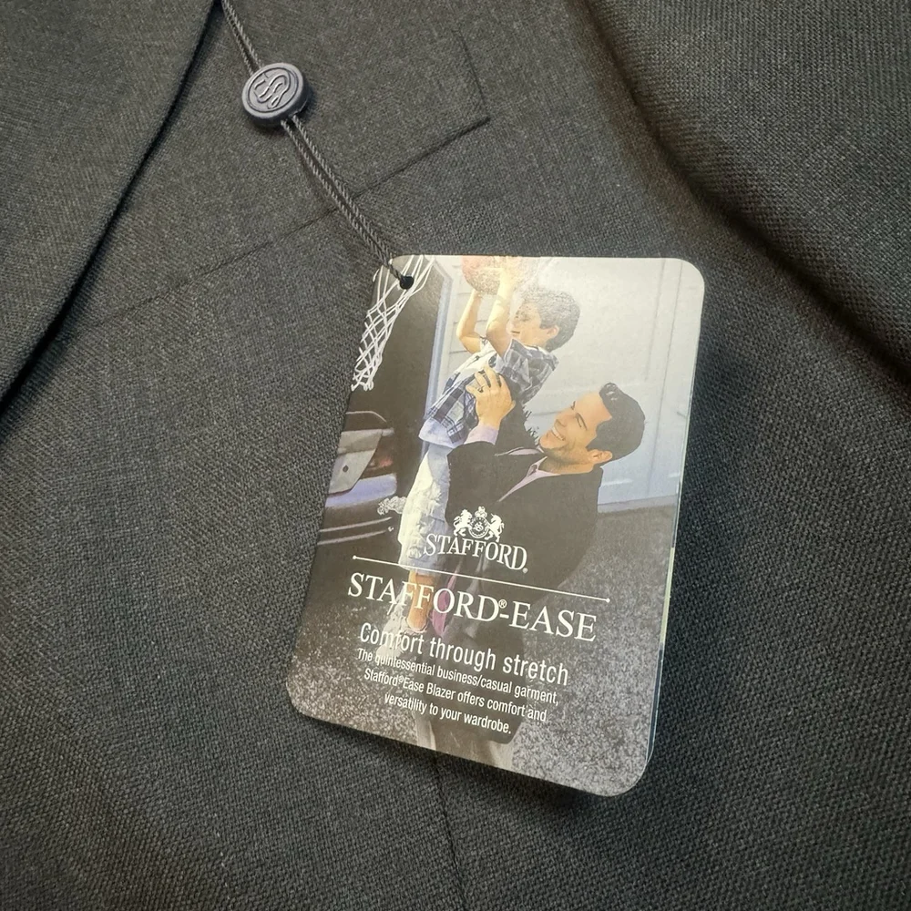 NWT Stafford Ease Wool Blend Suit Blazer Jacket Size:36R Charcoal Gray Vent